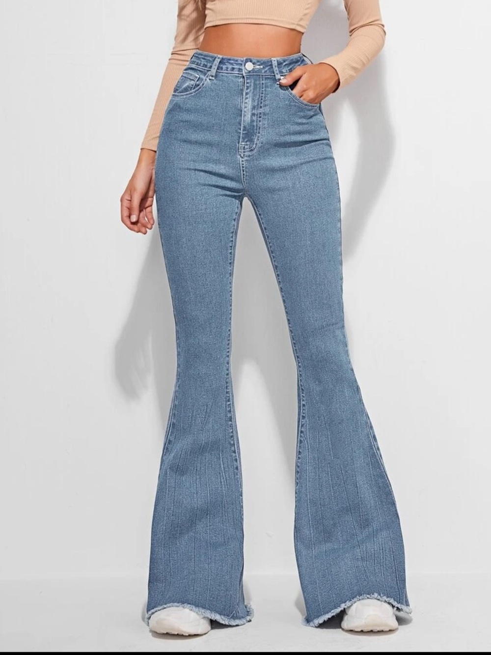 SHEIN Light Blue High-Waist Flare Jeans